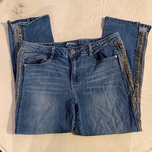 Democracy Flex-ellent velvet leopard trim cropped denim jeans 12